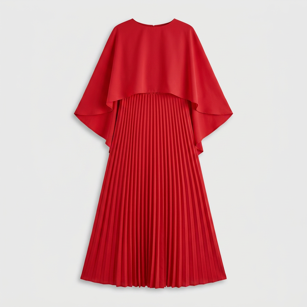 Women's Cape Overlay Pleated Maxi Dress