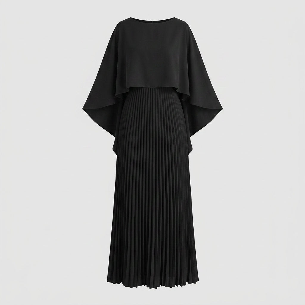 Women's Cape Overlay Pleated Maxi Dress