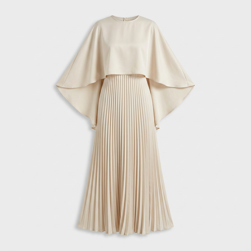 Women's Cape Overlay Pleated Maxi Dress