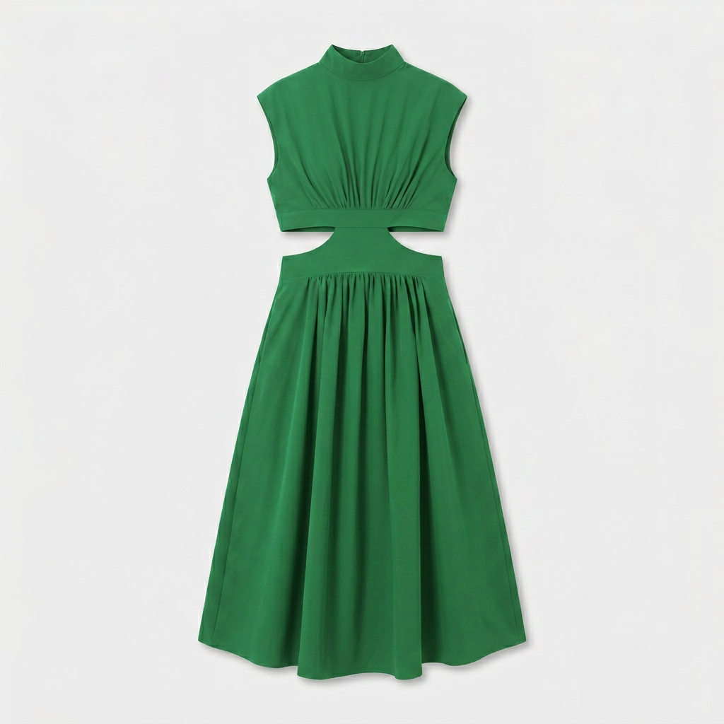 Robe Longue Élégante Manches Courtes Découpe Taille Dos Ouvert pour Femme