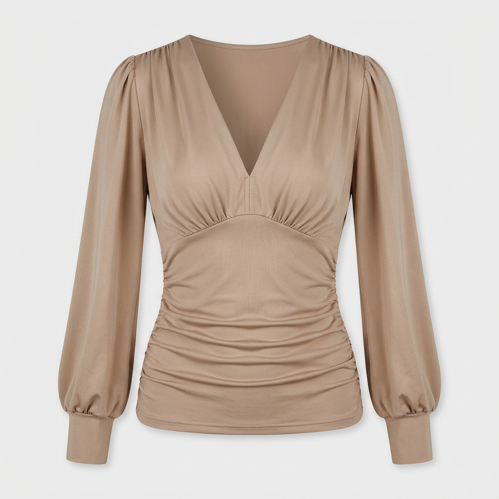 Blouse Col V Profond Taille Froncée pour Femme