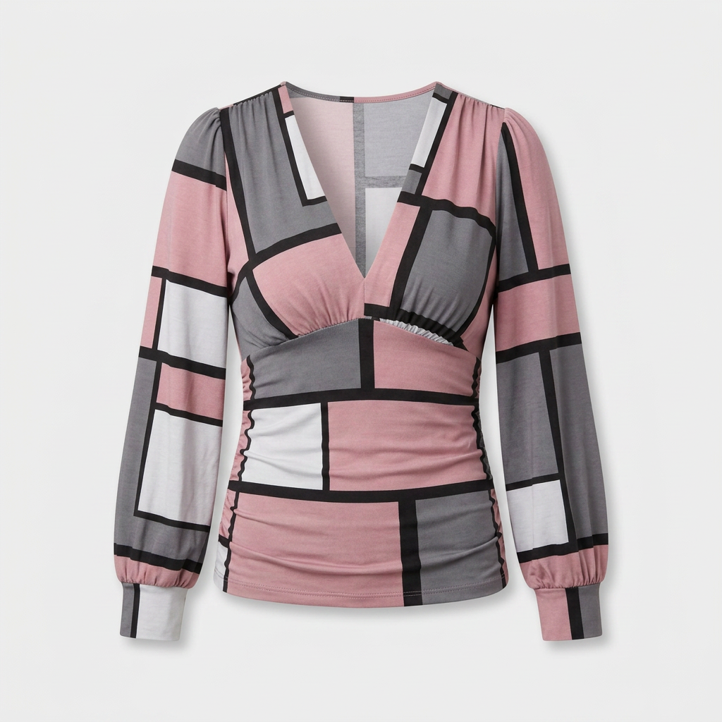 Blouse Col V Profond Taille Froncée pour Femme