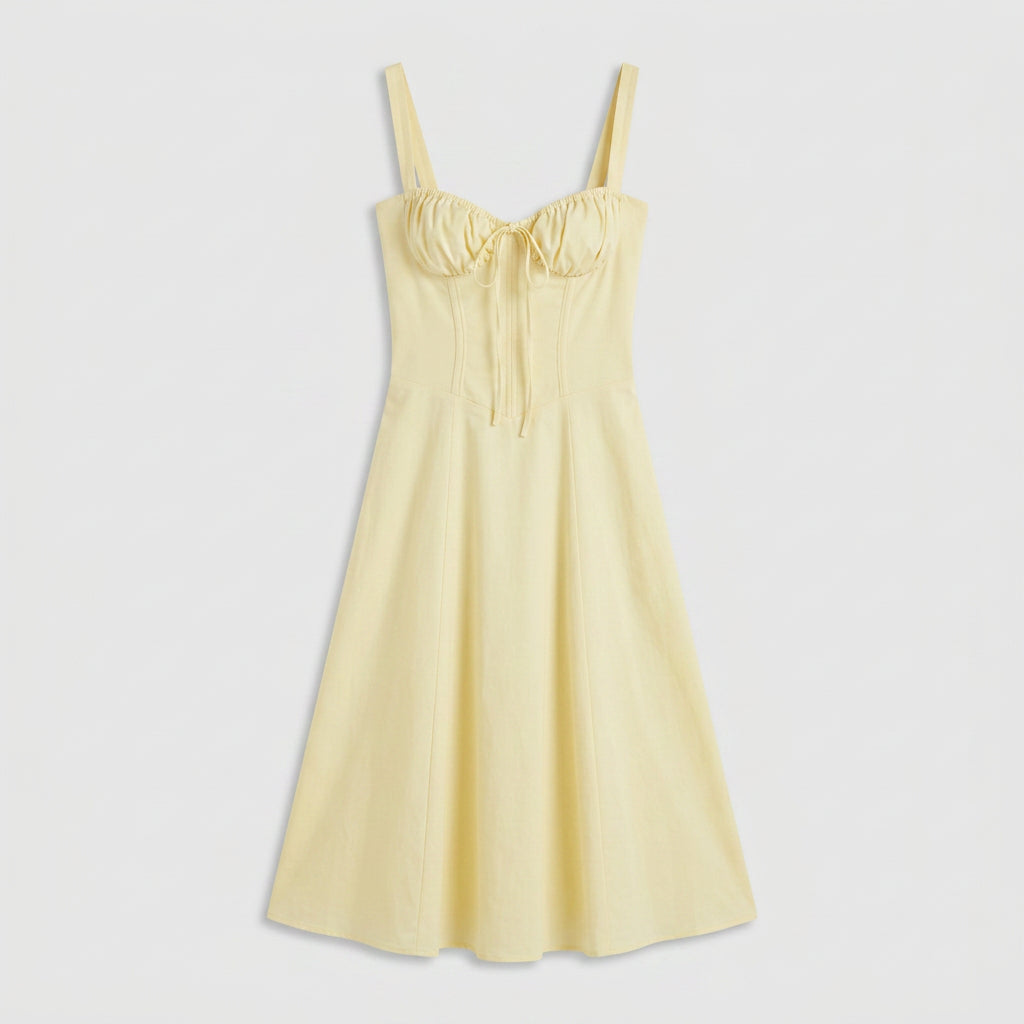 Robe Midi Corset Floral en Coton Coupe Évasée Imprimé Pastel pour Femme