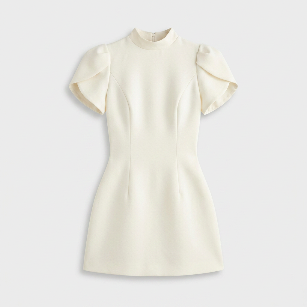 Robe Courte Évasée à Manches Bouffantes avec Nœud Taille Empire pour Femme