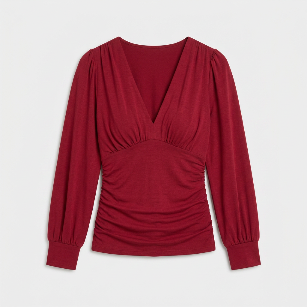 Blouse Col V Profond Taille Froncée pour Femme