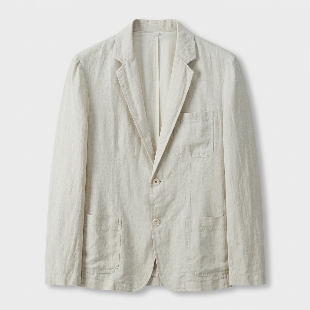 Men's Notched Lapel Structured Fit Linen Blend Blazer