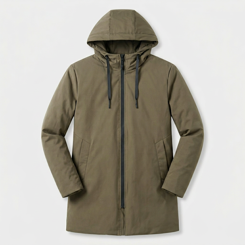 Manteau Matelassé Mi-Long à Capuche Zip Moderne pour Homme