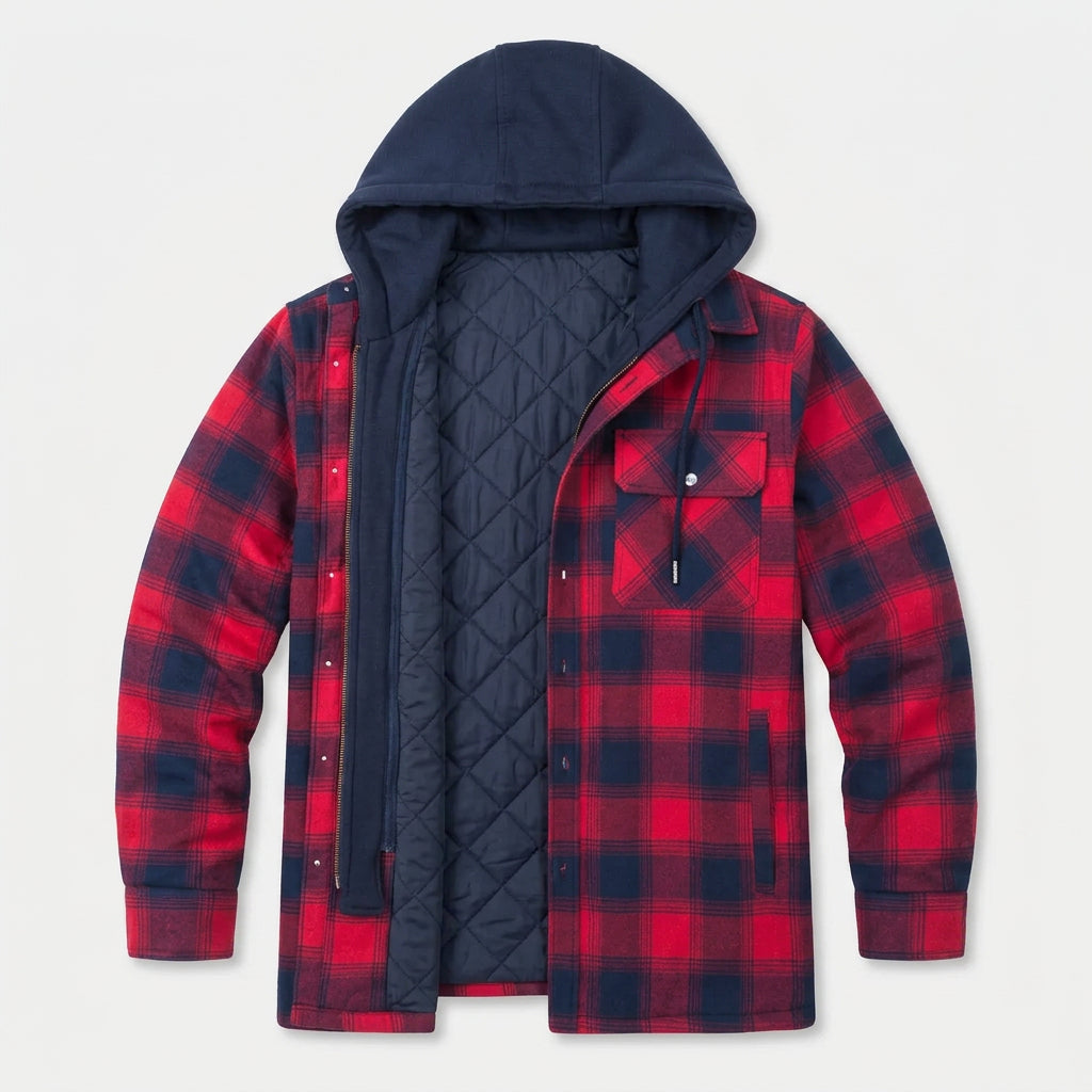 Veste Bomber à Carreaux Capuche Doublure Matelassée pour Homme
