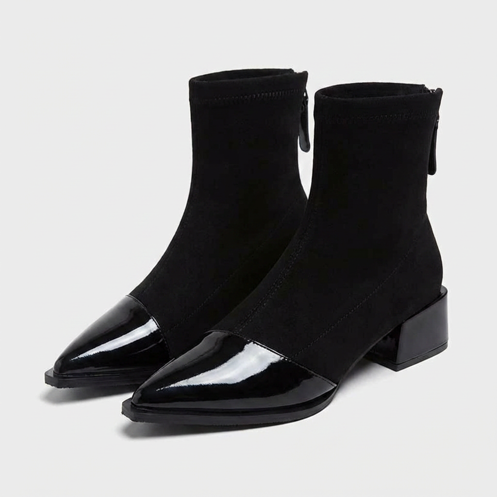 Bottines Daim Bout Pointu Talon Bloc pour Femme