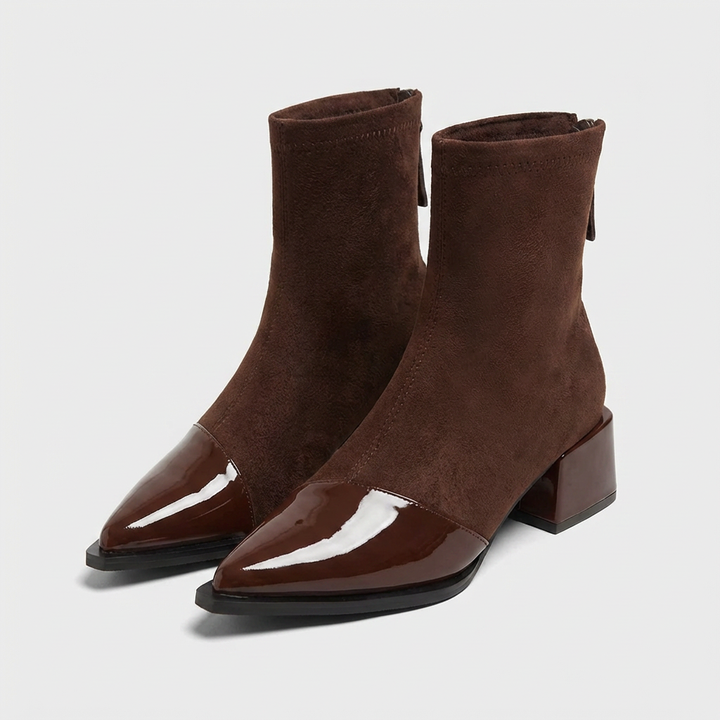 Bottines Daim Bout Pointu Talon Bloc pour Femme