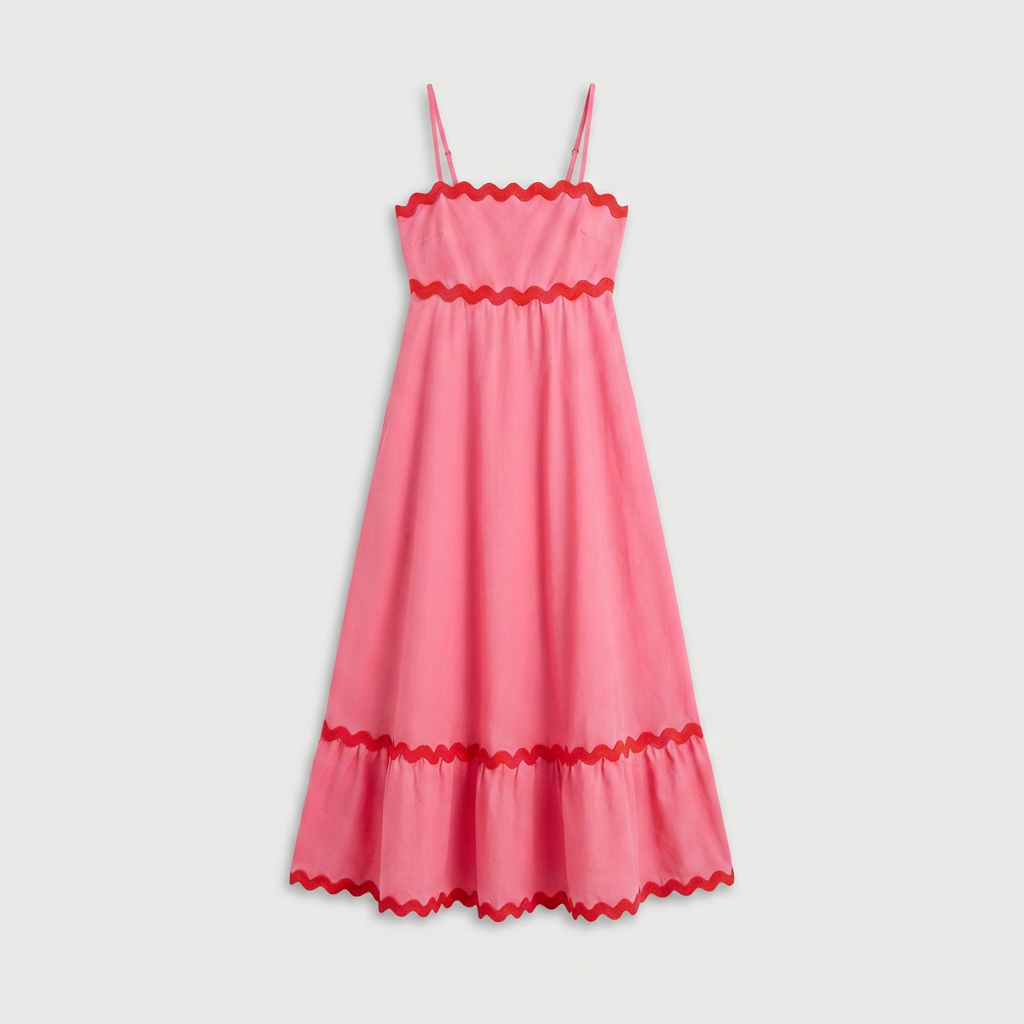 Robe Maxi Asymétrique Coton Lin Finition Ric-Rac pour Femme