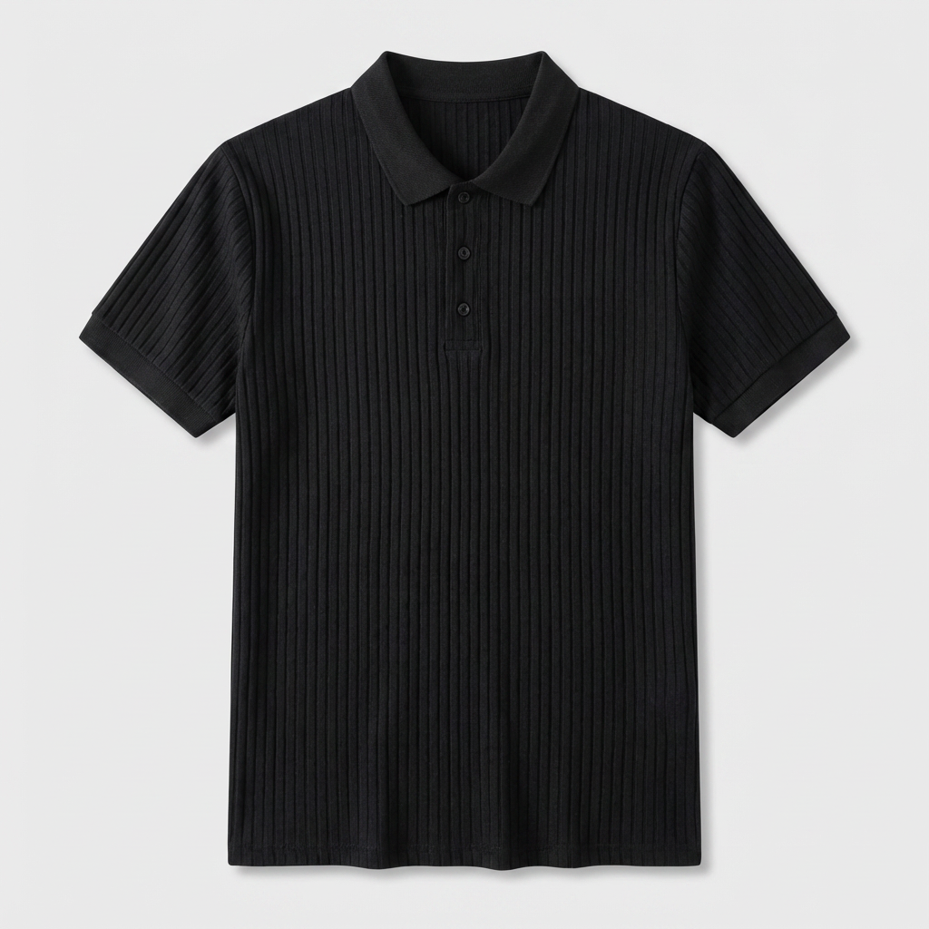 Polo Maille Côtelée Manches Courtes Coupe Ajustée pour Homme
