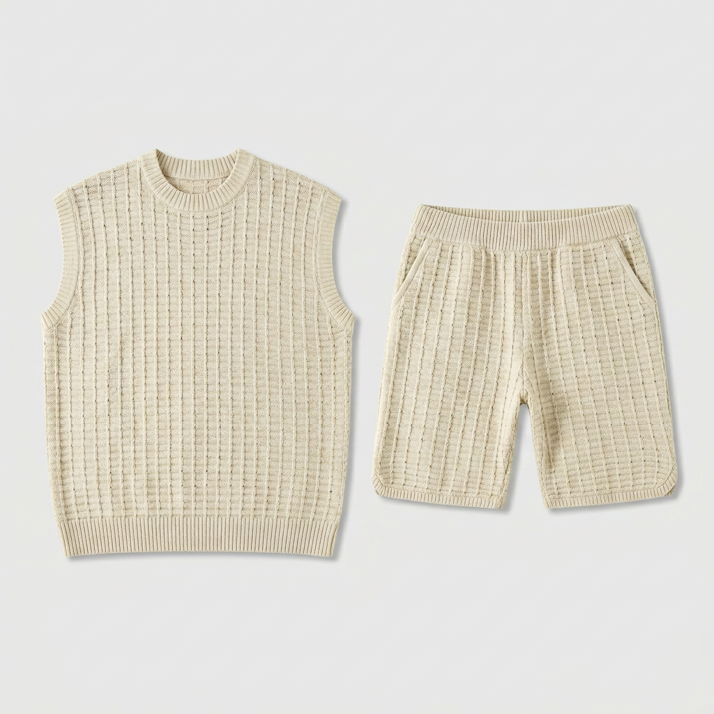 Ensemble Short Maille Ajourée Sans Manches pour Homme