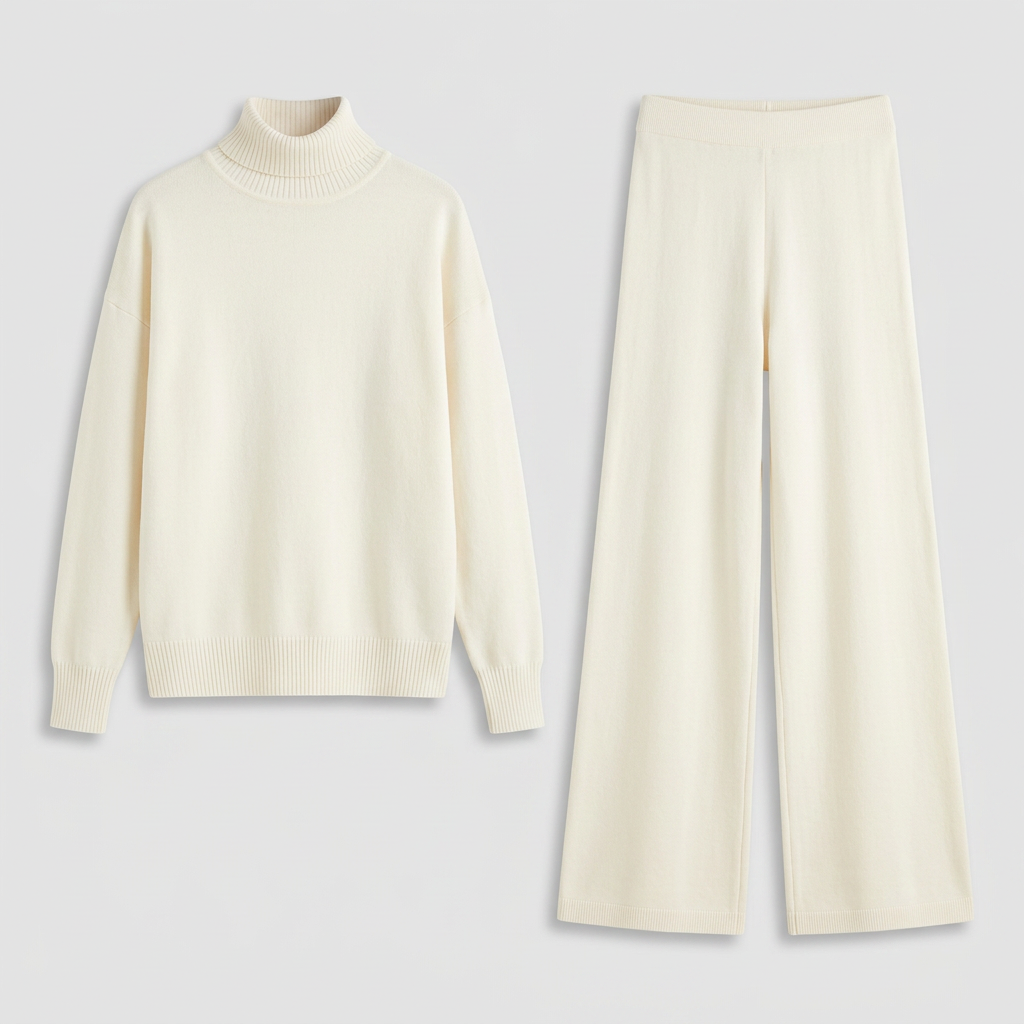 Ensemble Maille Pull Col Roulé et Pantalon Large pour Femme
