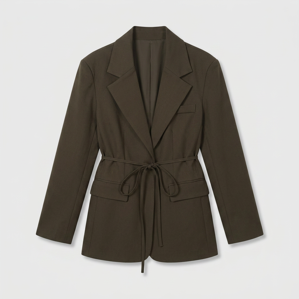Blazer Ceinturé Coupe Ample Épaules Structurées pour Femme