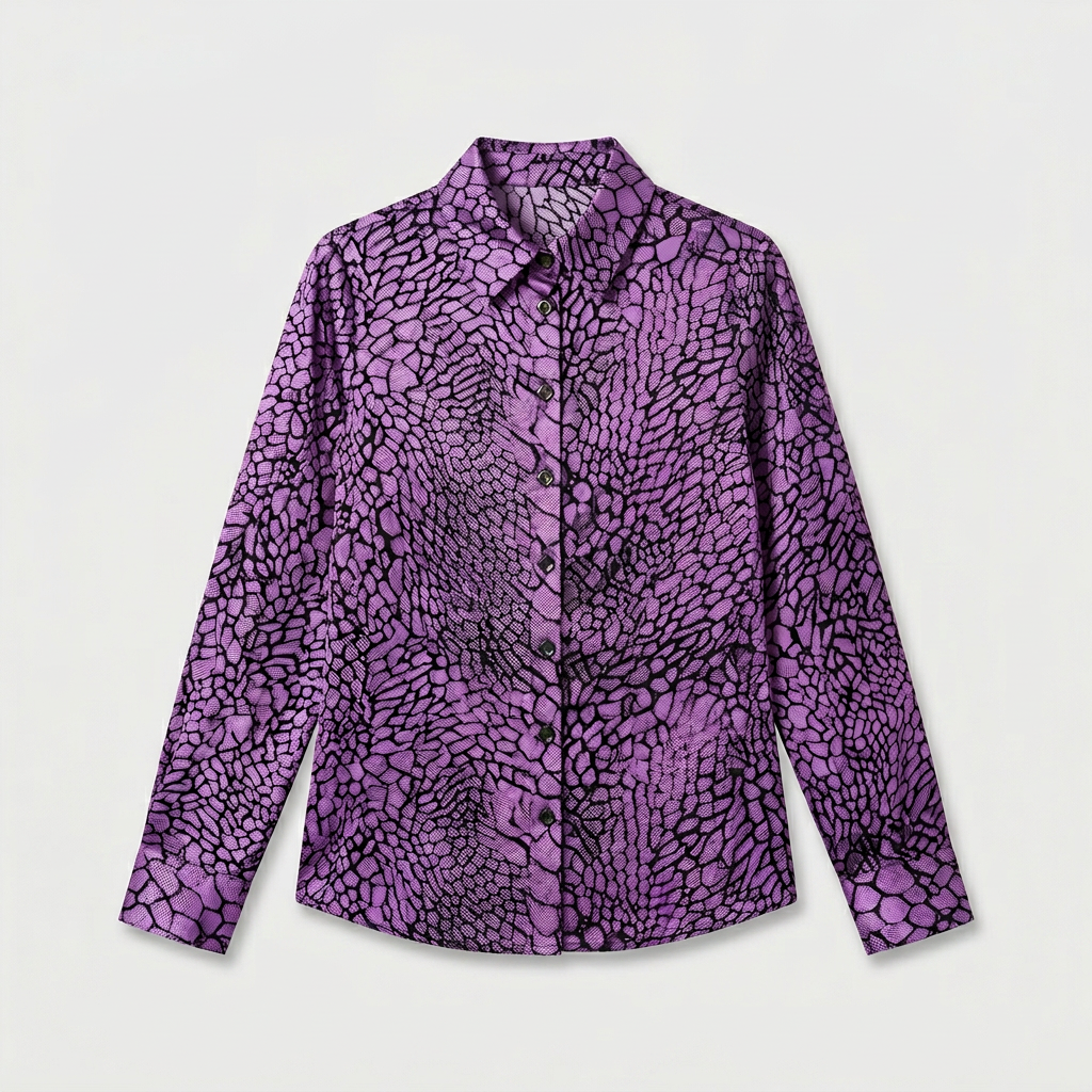 Blouse Satin Imprimé Serpent Col Classique pour Femme