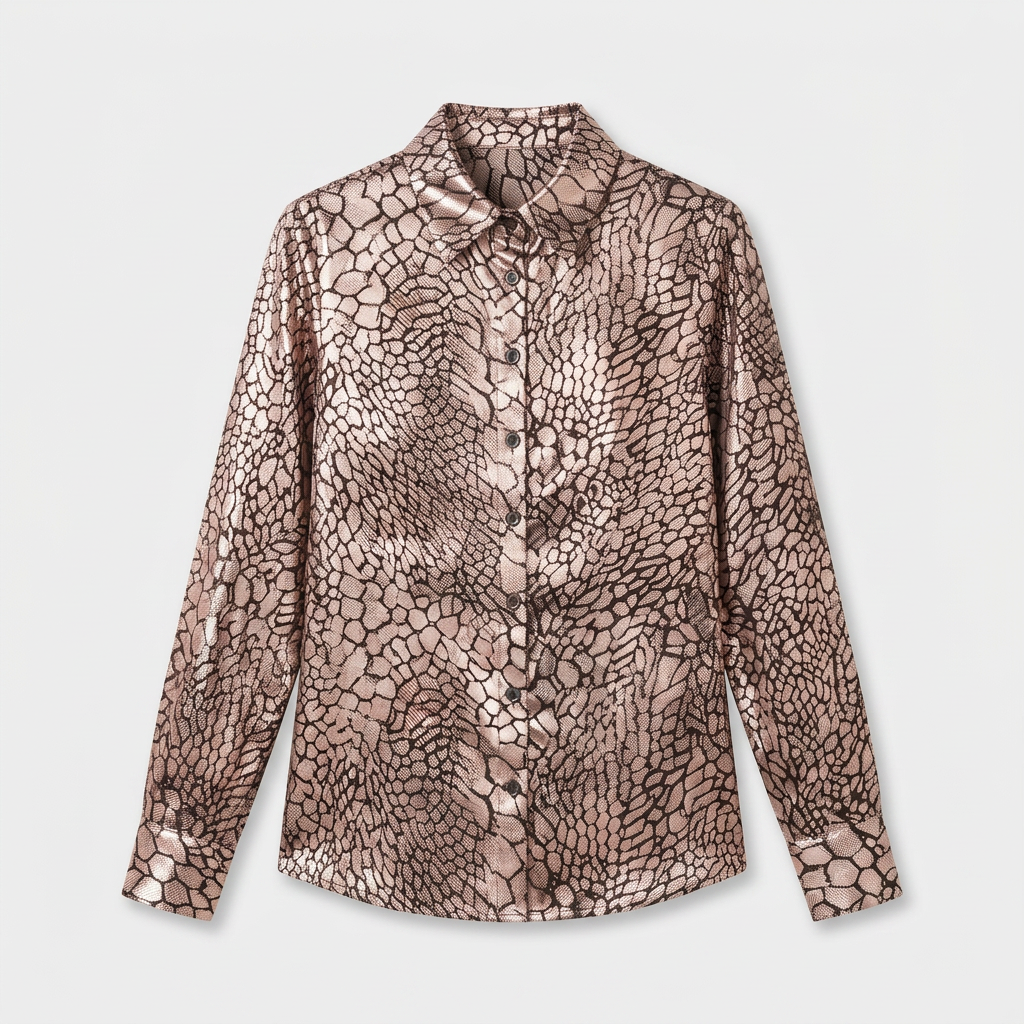Blouse Satin Imprimé Serpent Col Classique pour Femme