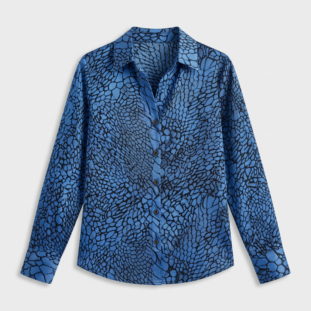 Blouse Satin Imprimé Serpent Col Classique pour Femme
