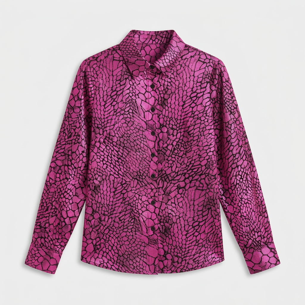 Blouse Satin Imprimé Serpent Col Classique pour Femme