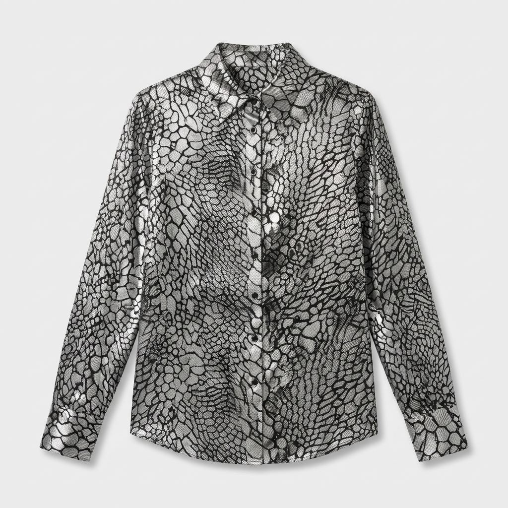 Blouse Satin Imprimé Serpent Col Classique pour Femme