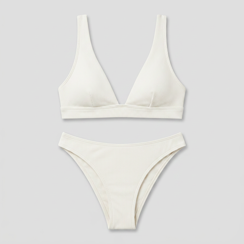 Maillot Deux Pièces Côtelé Taille Haute Effet Push-Up pour Femme