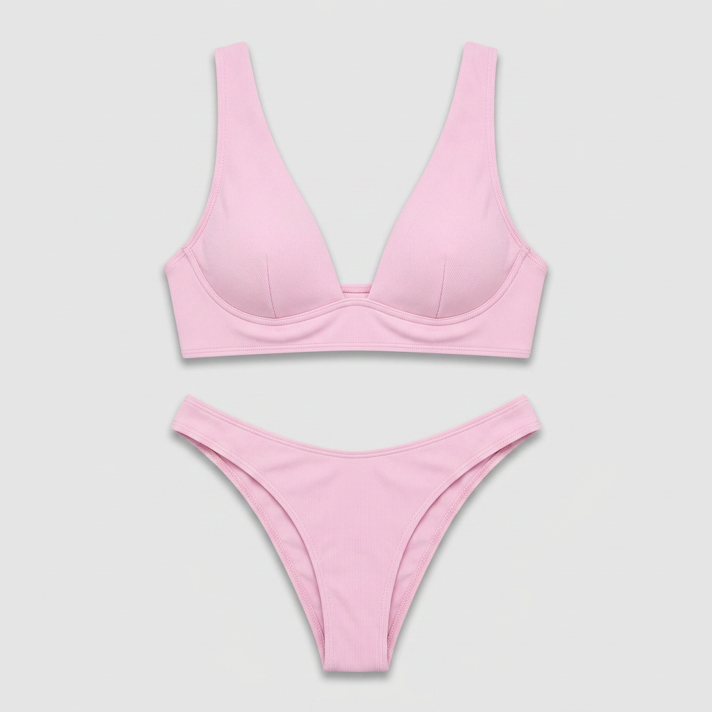 Maillot Deux Pièces Côtelé Taille Haute Effet Push-Up pour Femme