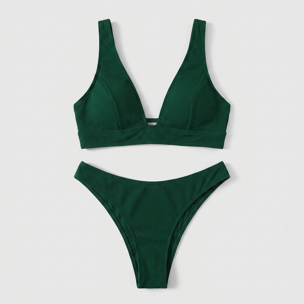 Maillot Deux Pièces Côtelé Taille Haute Effet Push-Up pour Femme