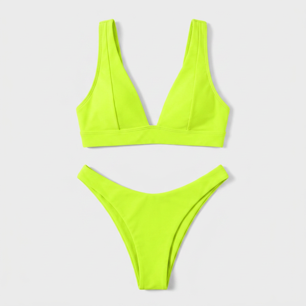 Maillot Deux Pièces Côtelé Taille Haute Effet Push-Up pour Femme