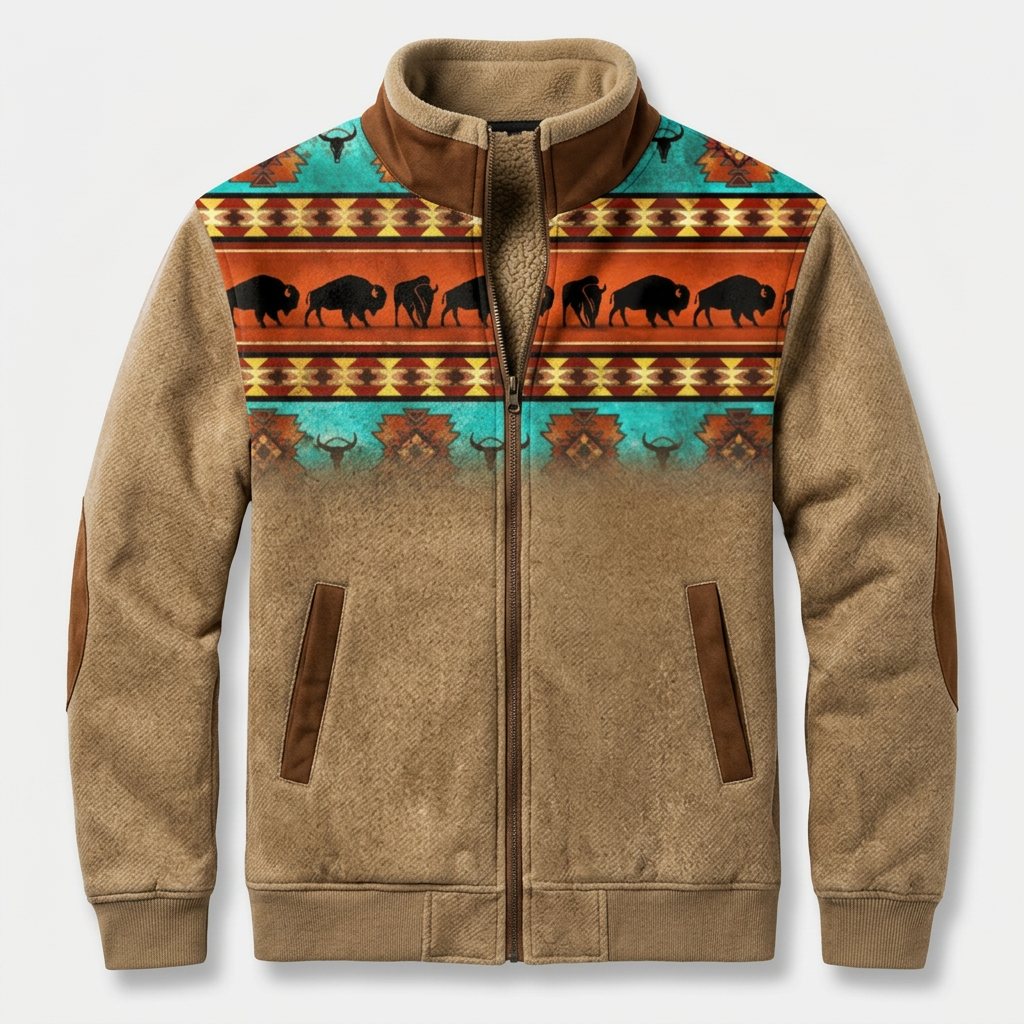 Veste Western Doublure Polaire Motifs Ethniques pour Homme