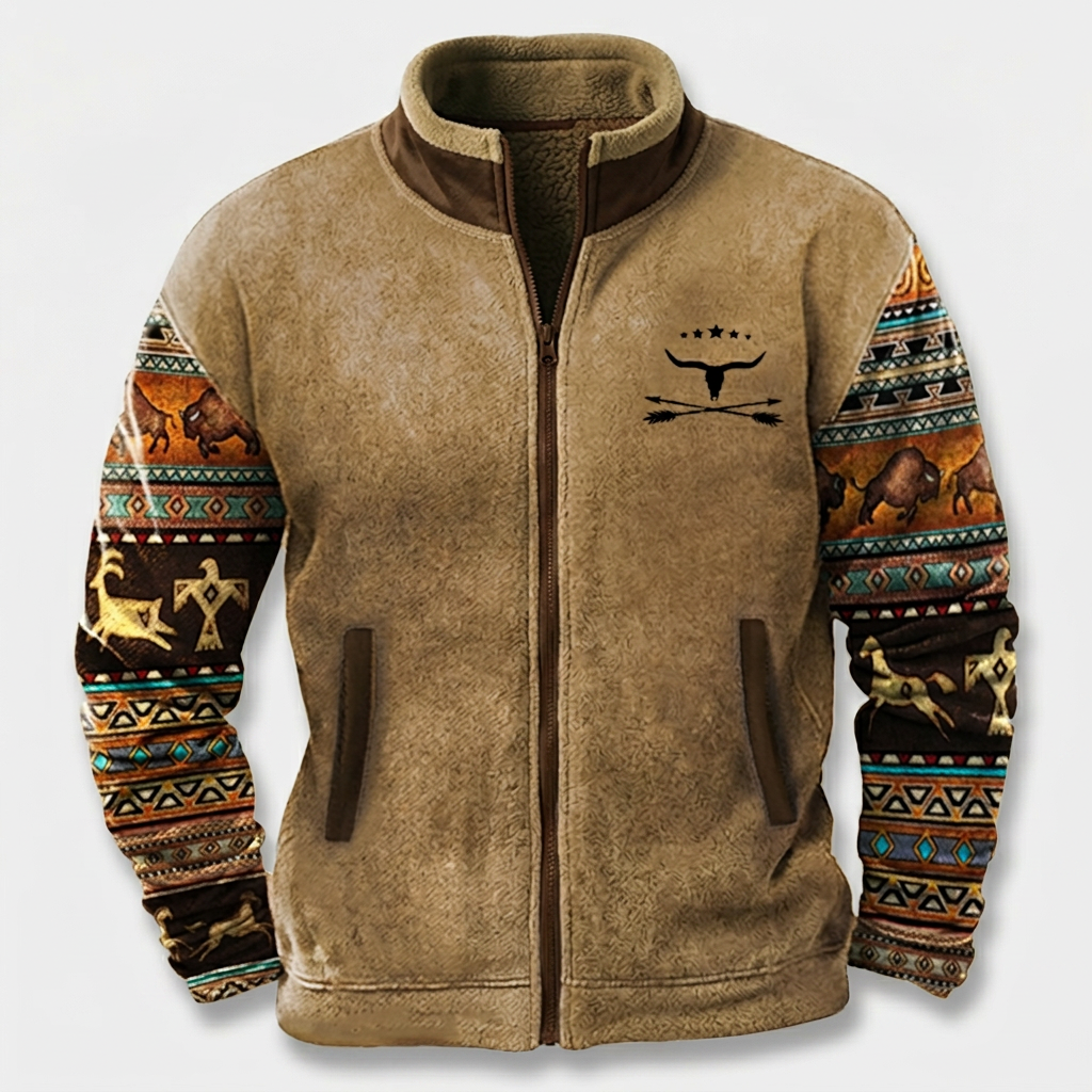 Veste Western Doublure Polaire Motifs Ethniques pour Homme