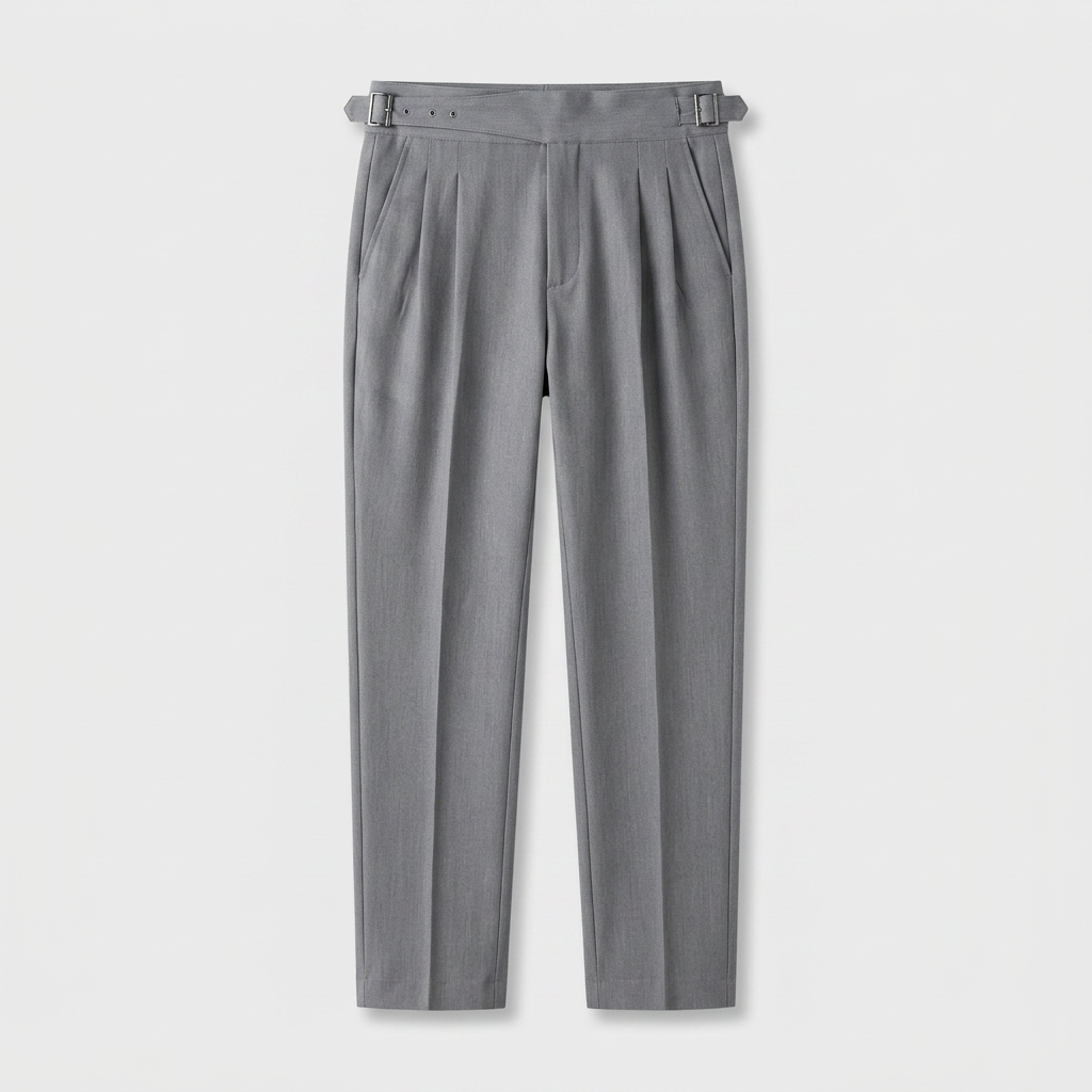 Pantalon Habillé Taille Haute Plissé Coupe Droite pour Homme