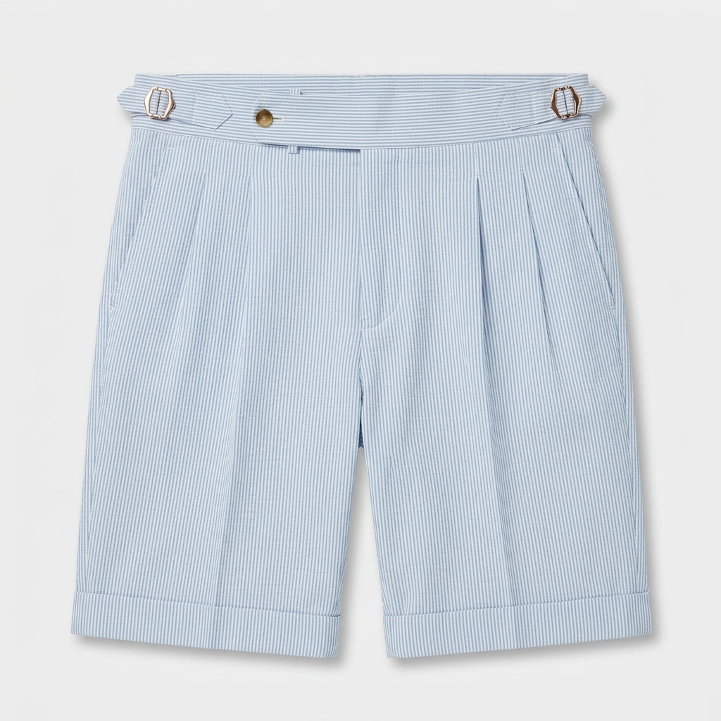 Short Chino Seersucker Taille Haute Plis Marqués pour Homme
