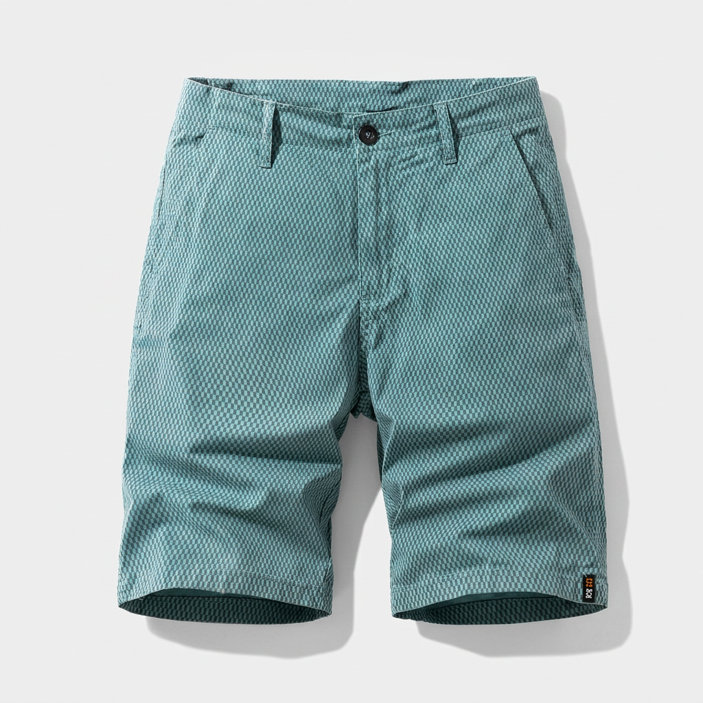 Short Chino Texturé Motif Carreaux Longueur Genou pour Homme