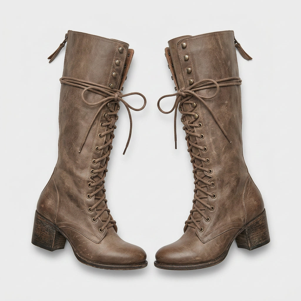 Bottes Hautes Lacées Talon Bloc pour Femme