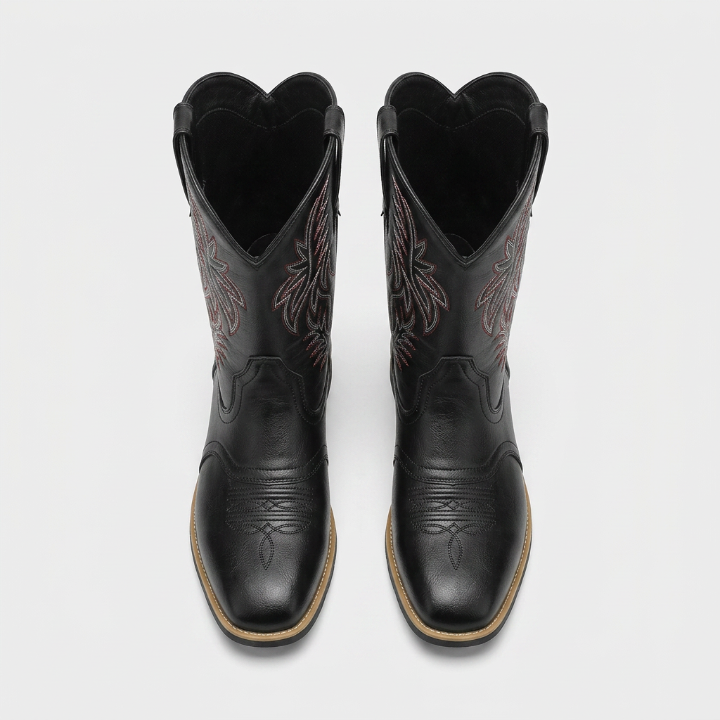 Bottes Western Brodées Mi-Mollet Bout Carré pour Homme