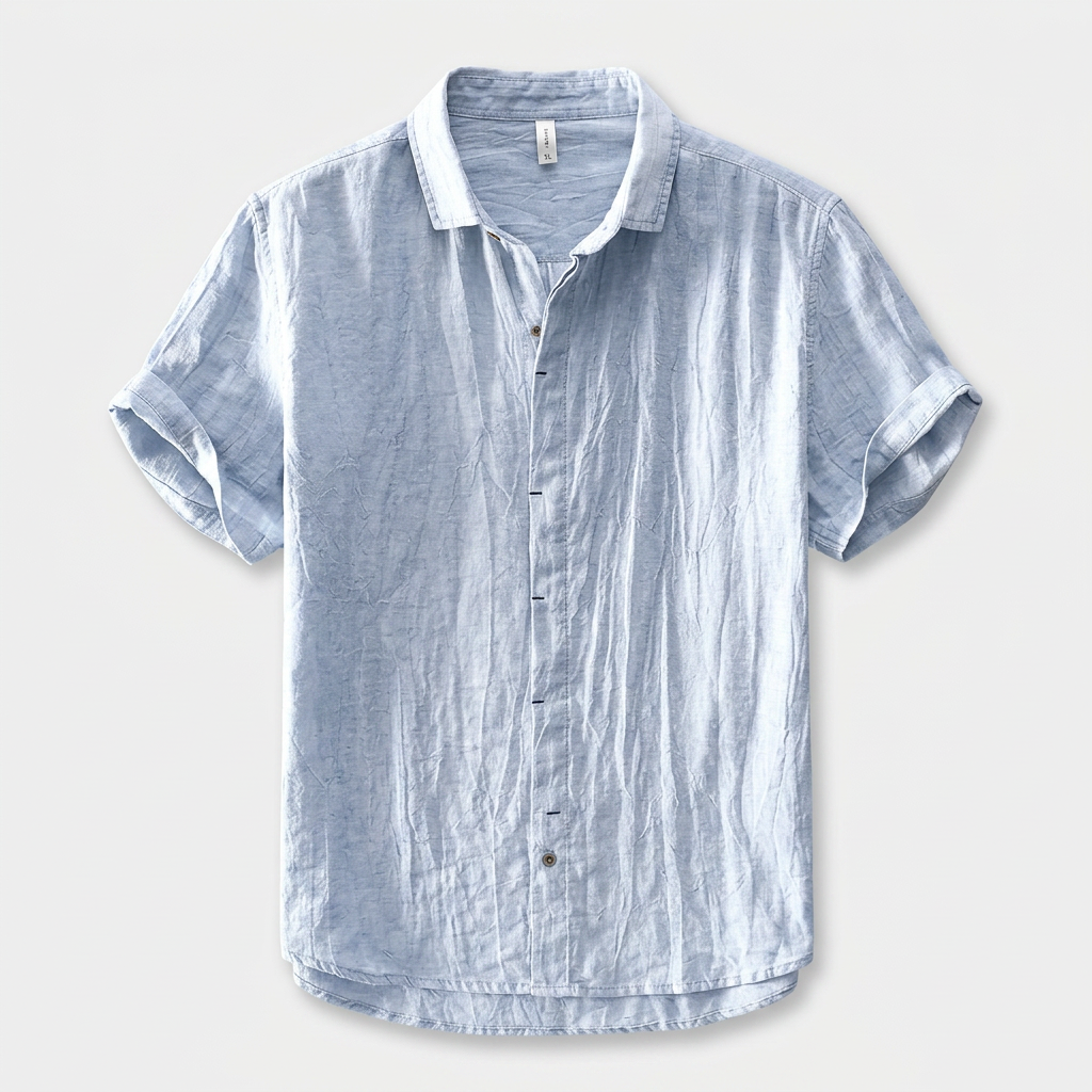 Chemise Lin Manches Courtes Col Décontracté pour Homme