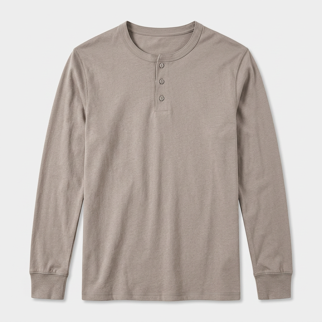 Chemise Henley Lin Manches Longues Patte Boutonnée pour Homme