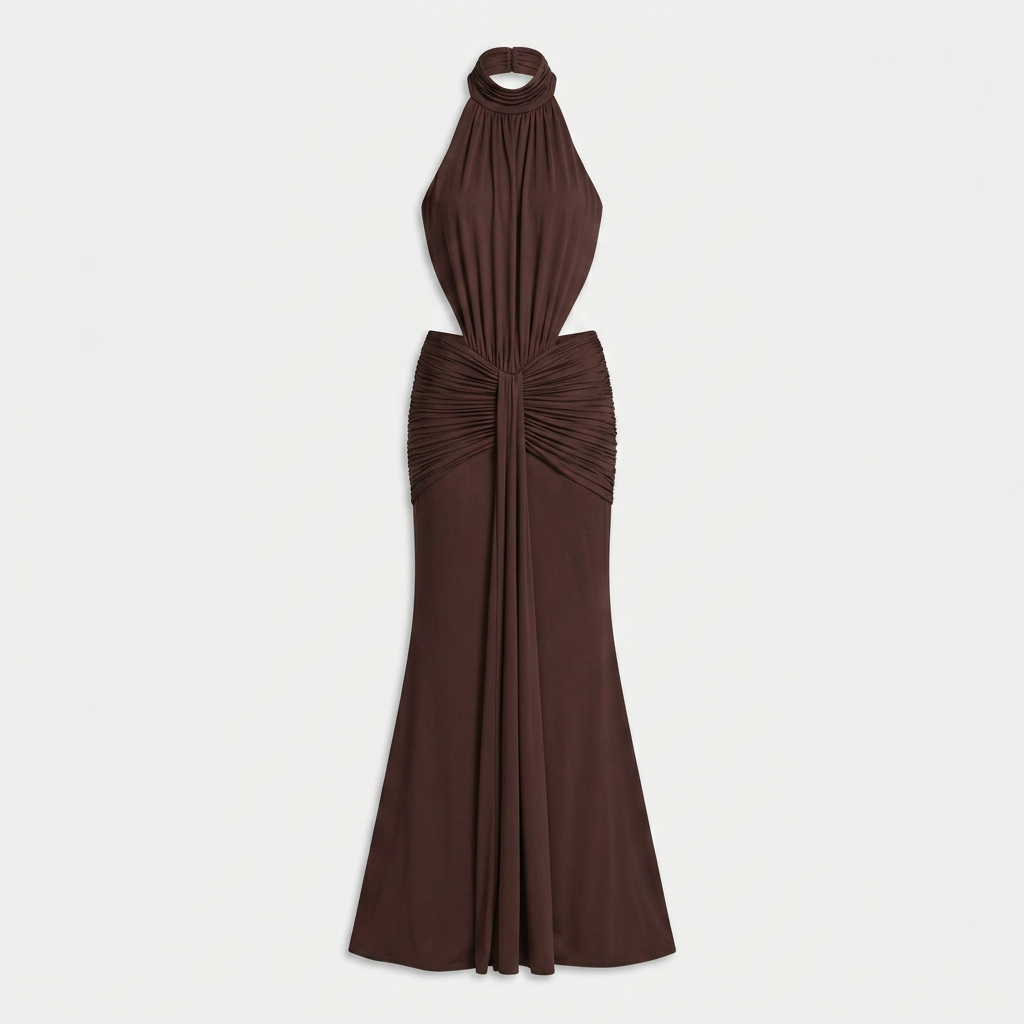 Robe Maxi Col Roulé Coupe Ajustée pour Femme