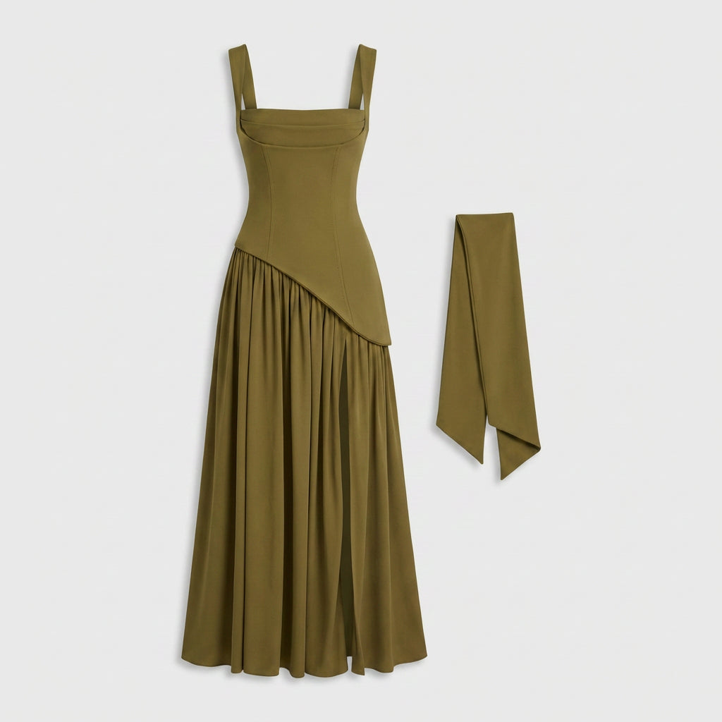 Robe Midi Asymétrique Coupe Fluide pour Femme