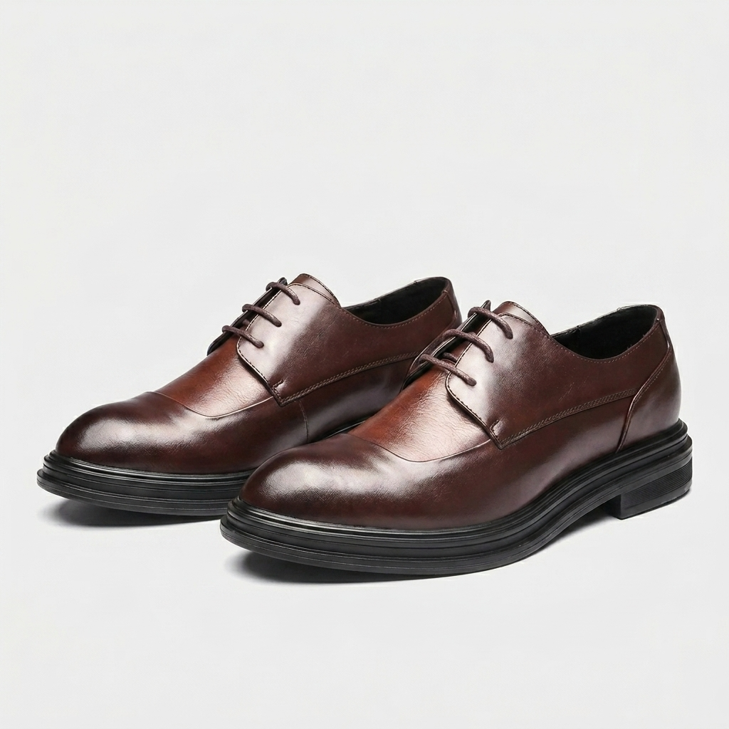 Chaussures Oxford Brogue en Cuir Grainé Coutures Détaillées Semelle Cousue pour Homme