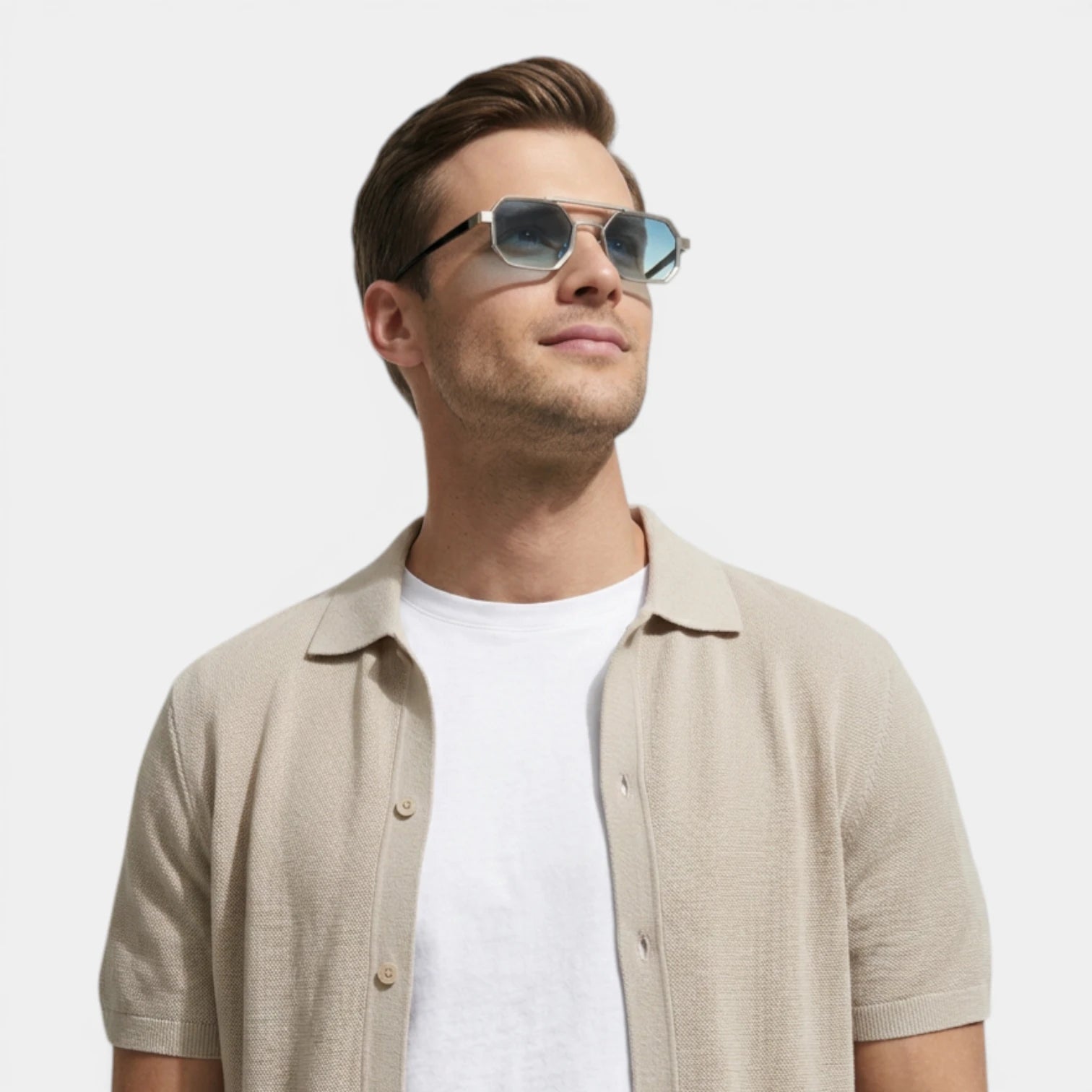 Lunettes Octogonales Pont Métallique Verres Teintés pour Homme