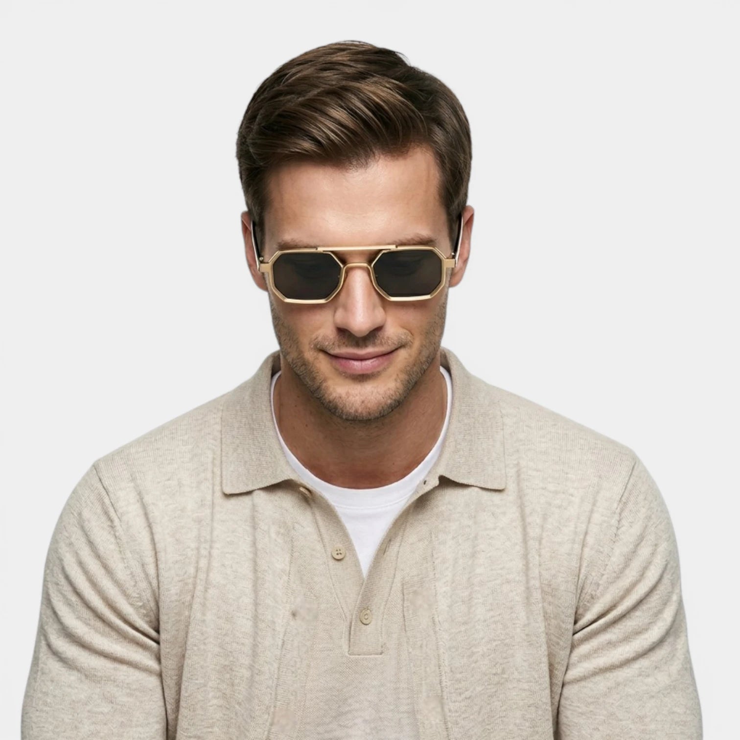 Lunettes Octogonales Pont Métallique Verres Teintés pour Homme