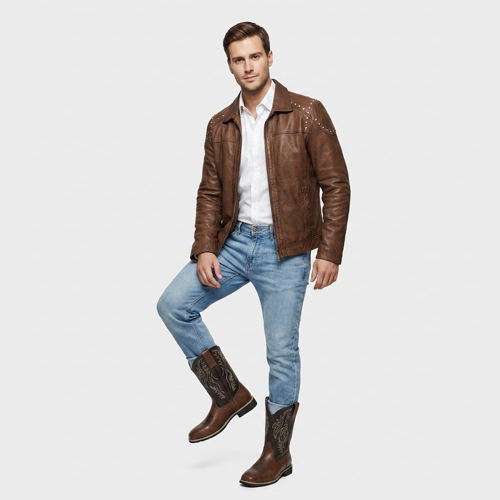 Bottes Western Brodées Mi-Mollet Bout Carré pour Homme
