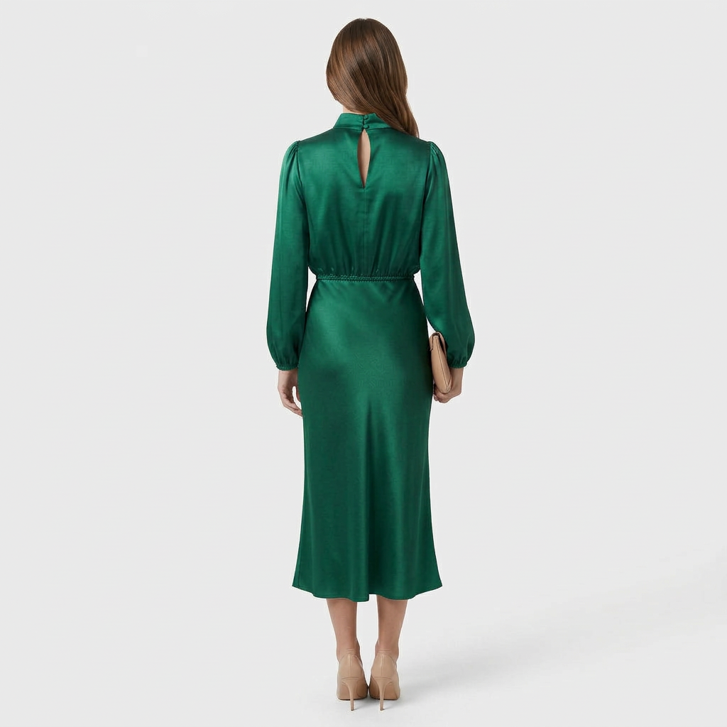 Robe Midi Col Montant Coupe Ajustée pour Femme