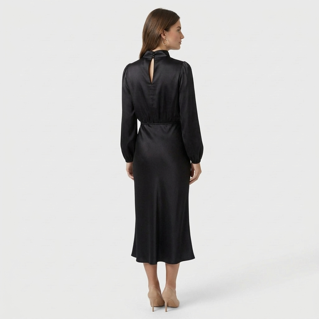 Robe Midi Col Montant Coupe Ajustée pour Femme