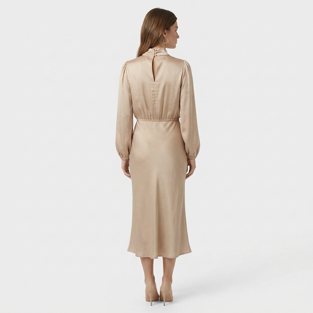 Robe Midi Col Montant Coupe Ajustée pour Femme