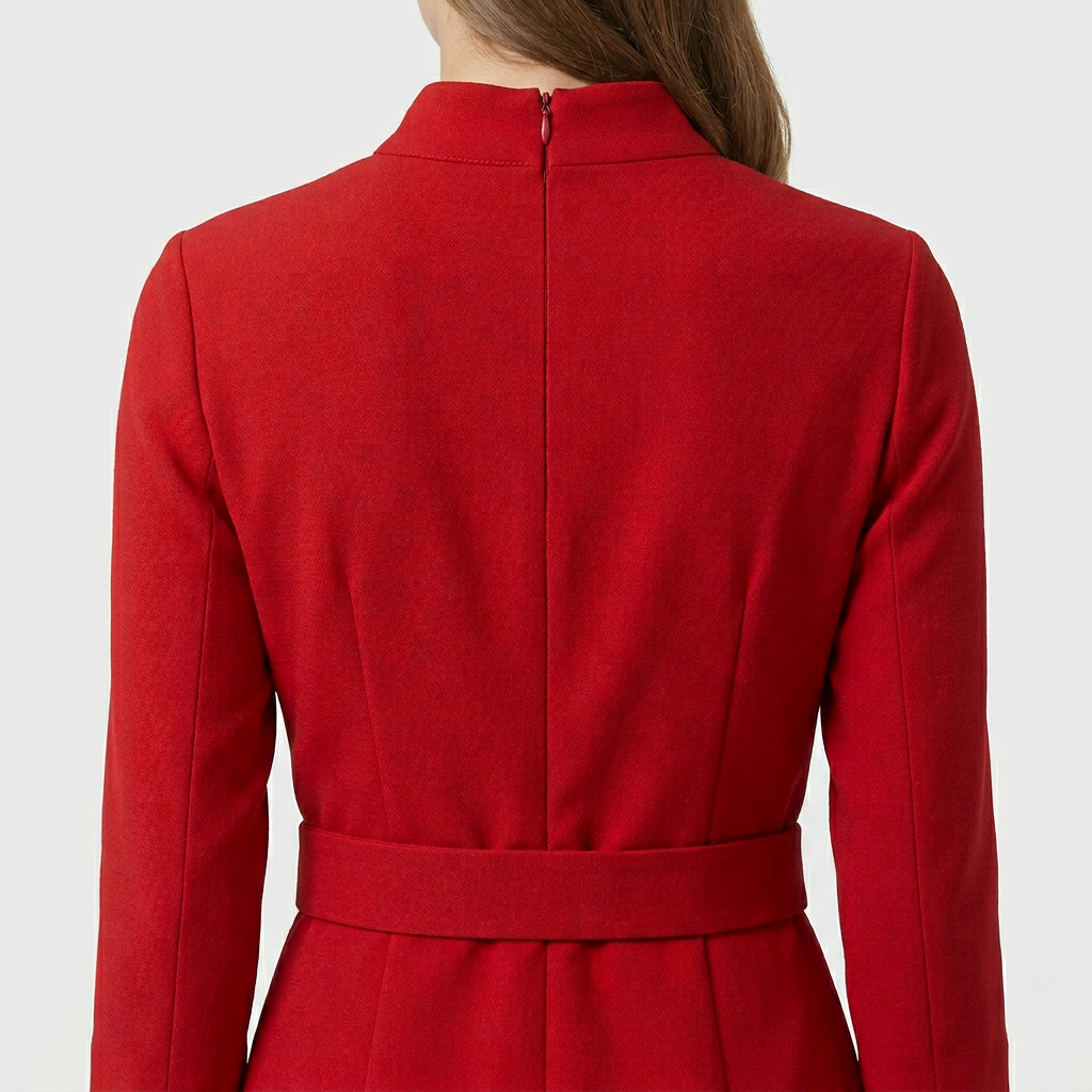 Robe Fourreau Midi Manches Longues Ceinturée pour Femme