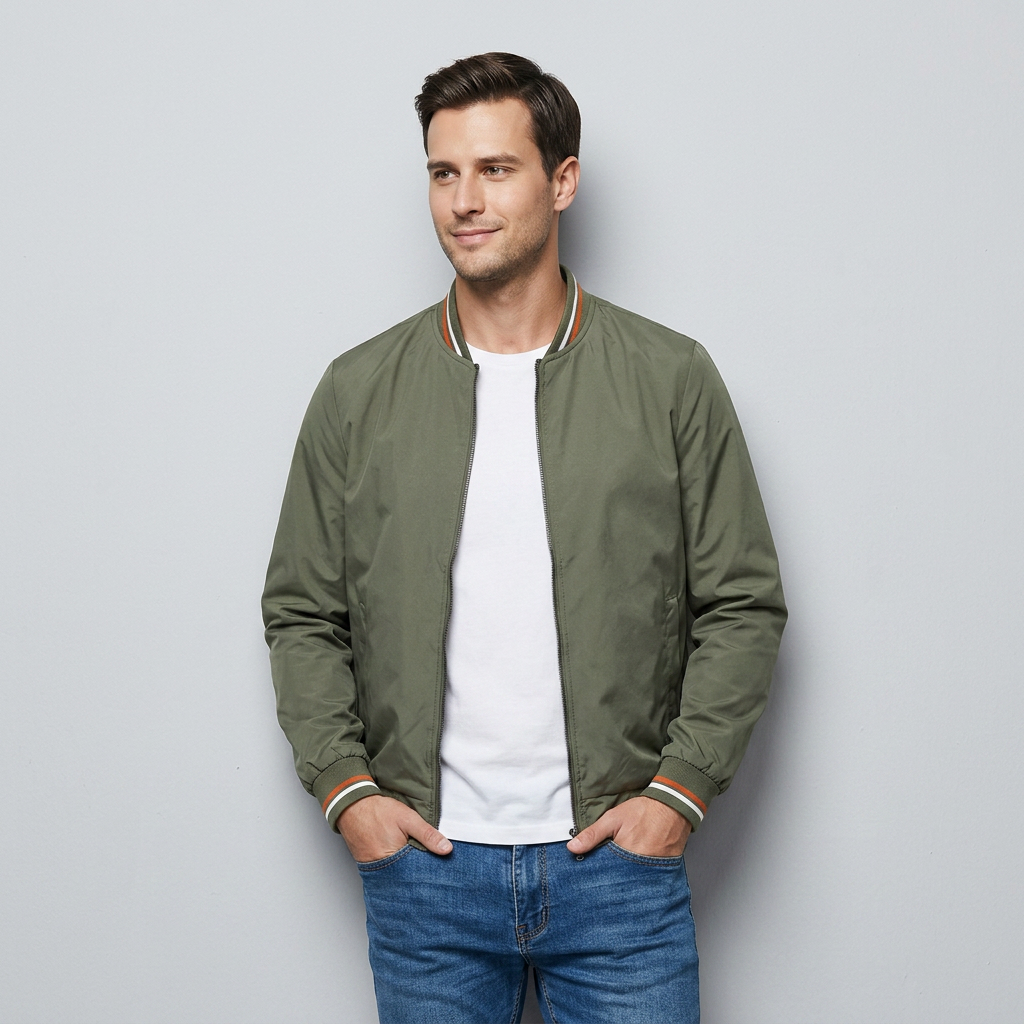 Veste Bomber Zippée Finitions Côtelées pour Homme