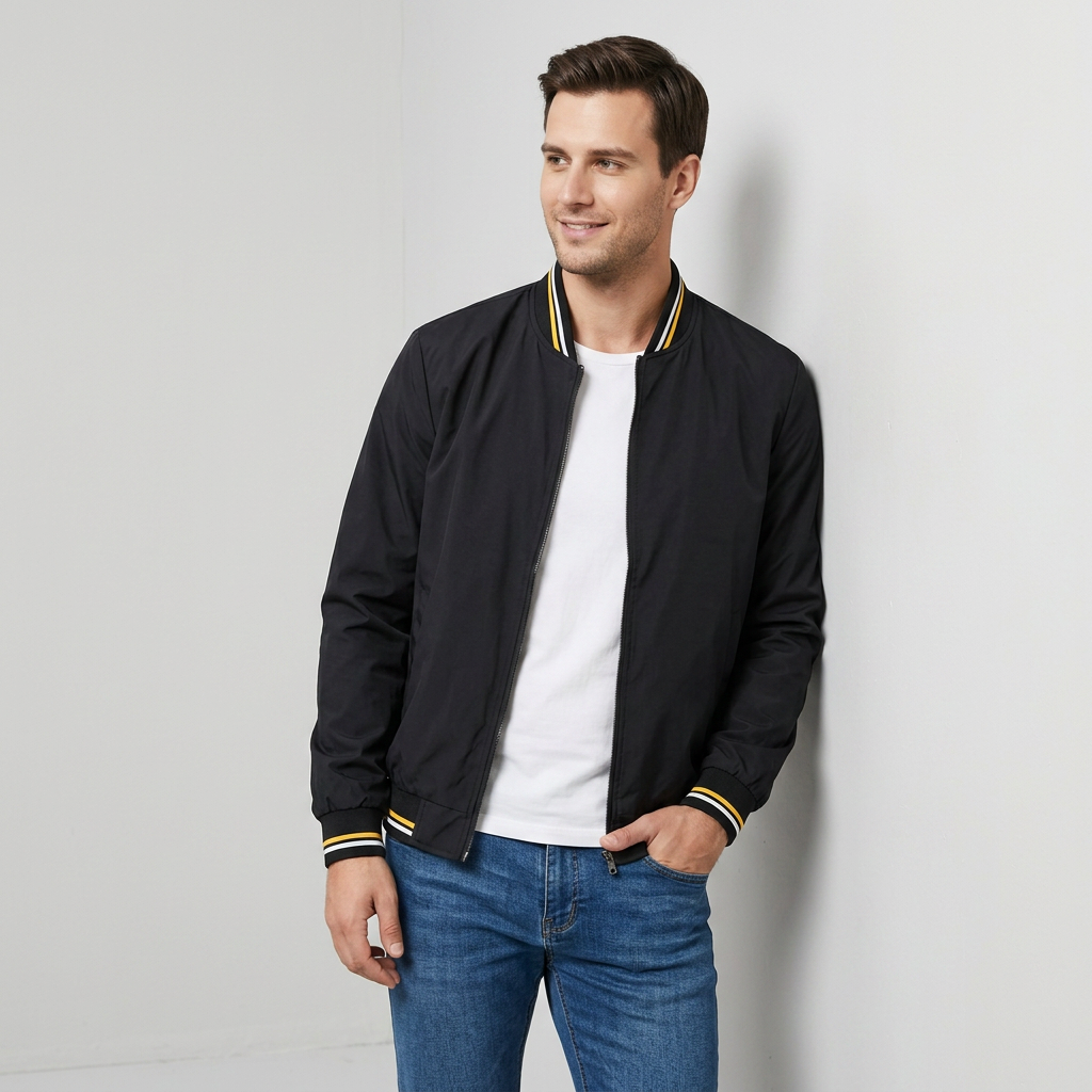 Veste Bomber Zippée Finitions Côtelées pour Homme