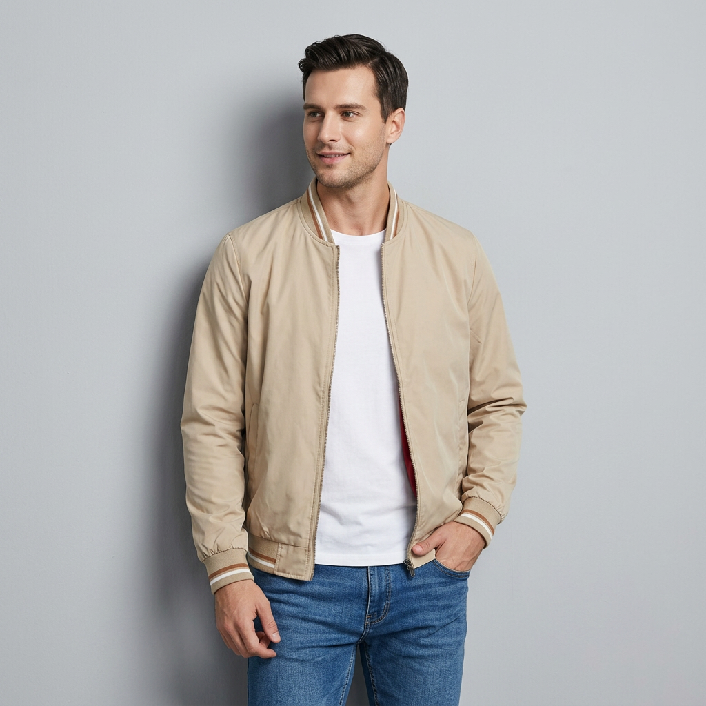Veste Bomber Zippée Finitions Côtelées pour Homme